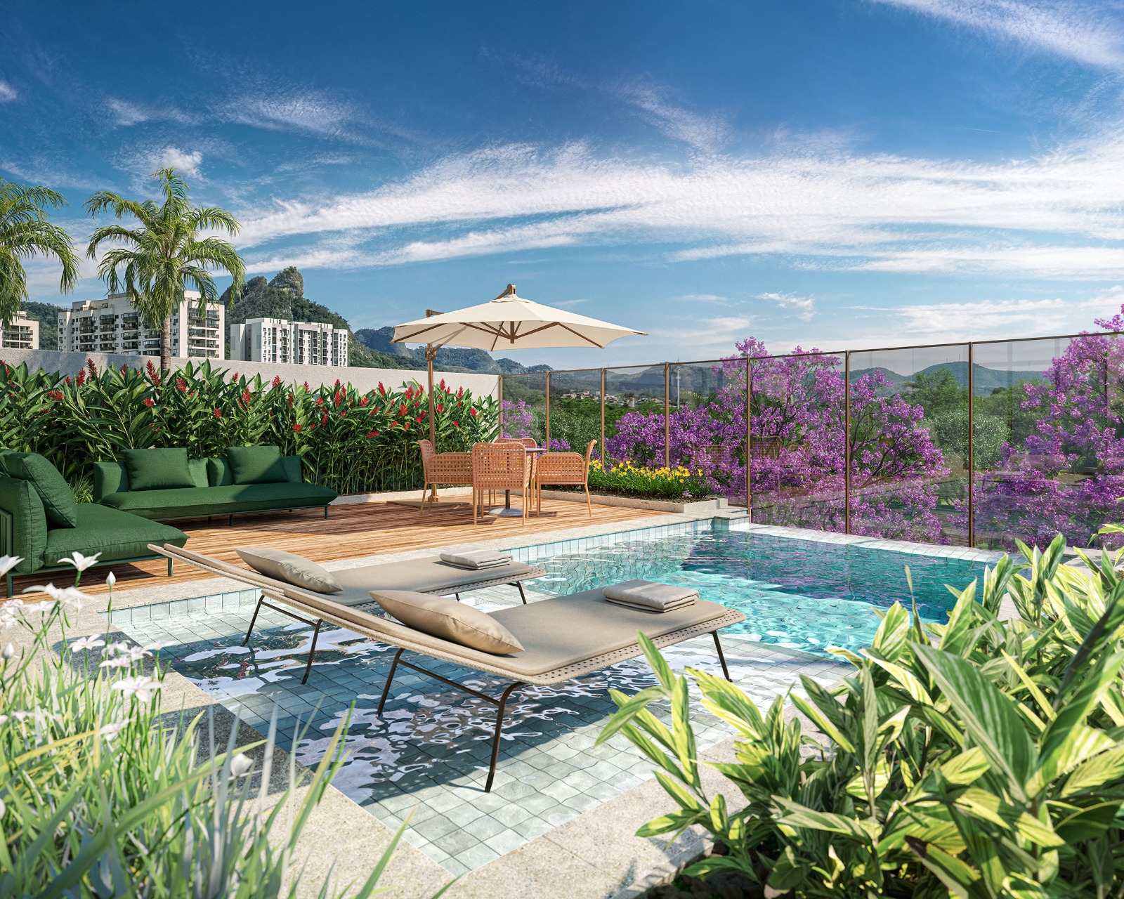 Ilustração artística — Pool House com vista para o Parque do Cidade Jardim